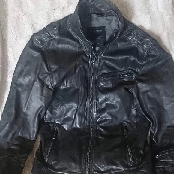AllSaints Leather ‘Caldwell’ Biker Jacket Size UK Small Black Autumn Winter - Picture 11 of 12